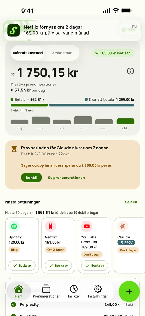 Debiteringen, utskriven, på iPhone