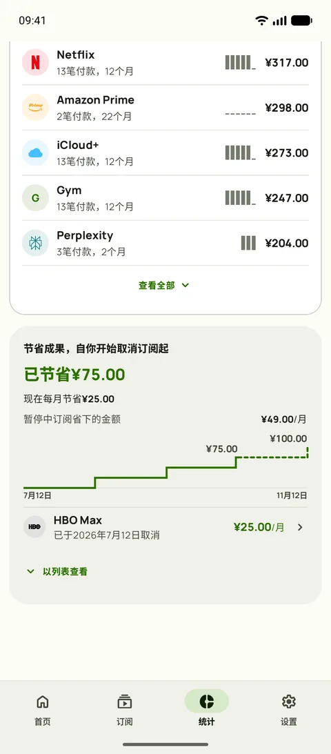 每项服务到目前为止花了多少钱,以及节省成果,在Android上