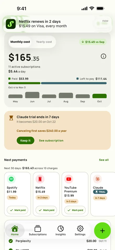 Subby关于即将扣款的提醒通知
